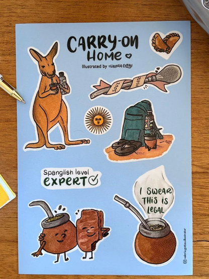 "Carry-on Home" Argentinian Sticker Sheet – Original Illustrations by Valeria Gottau