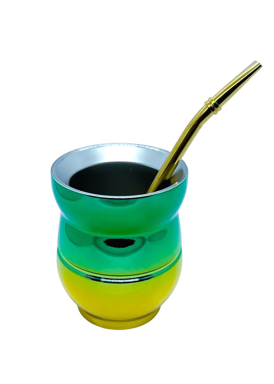 Tornasol Mate Gourd and Straw Set (Mate and bombilla) Mates Hispanic Pantry Green and Gold 