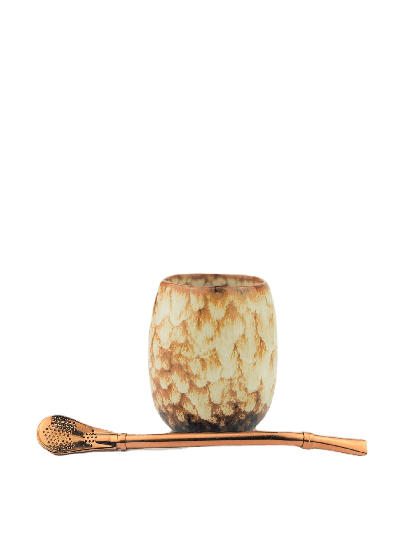 Ceramic Mate Gourd and Straw Set - Khaki (Mate and bombilla) Mates Hispanic Pantry 