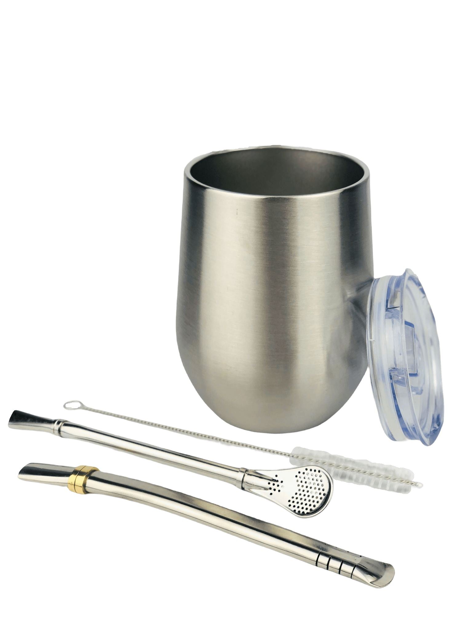 SSteel Mate Gourd and Straws Set - Silver (Mate and bombillas) Mates Hispanic Pantry 