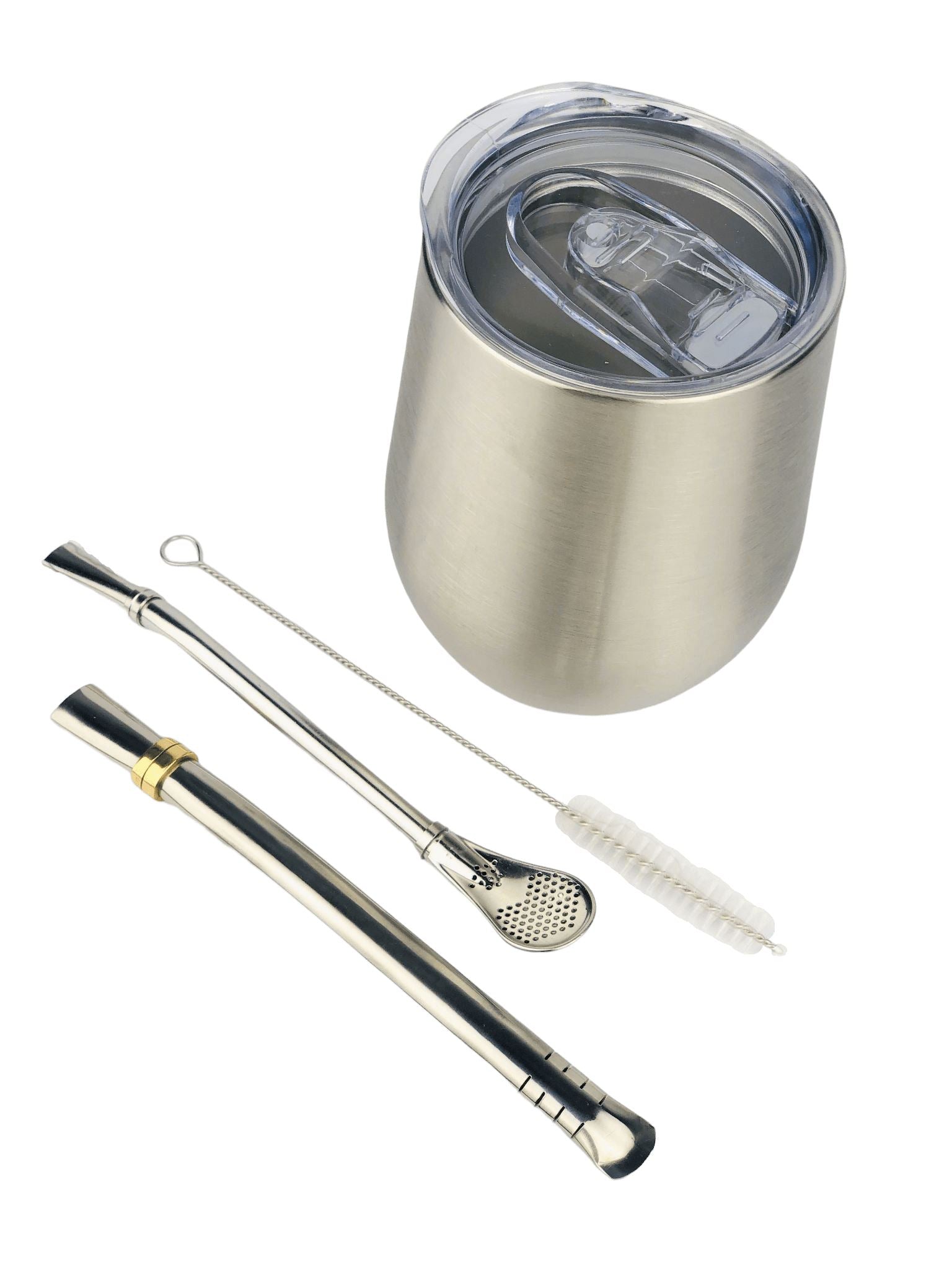SSteel Mate Gourd and Straws Set - Silver (Mate and bombillas) Mates Hispanic Pantry 