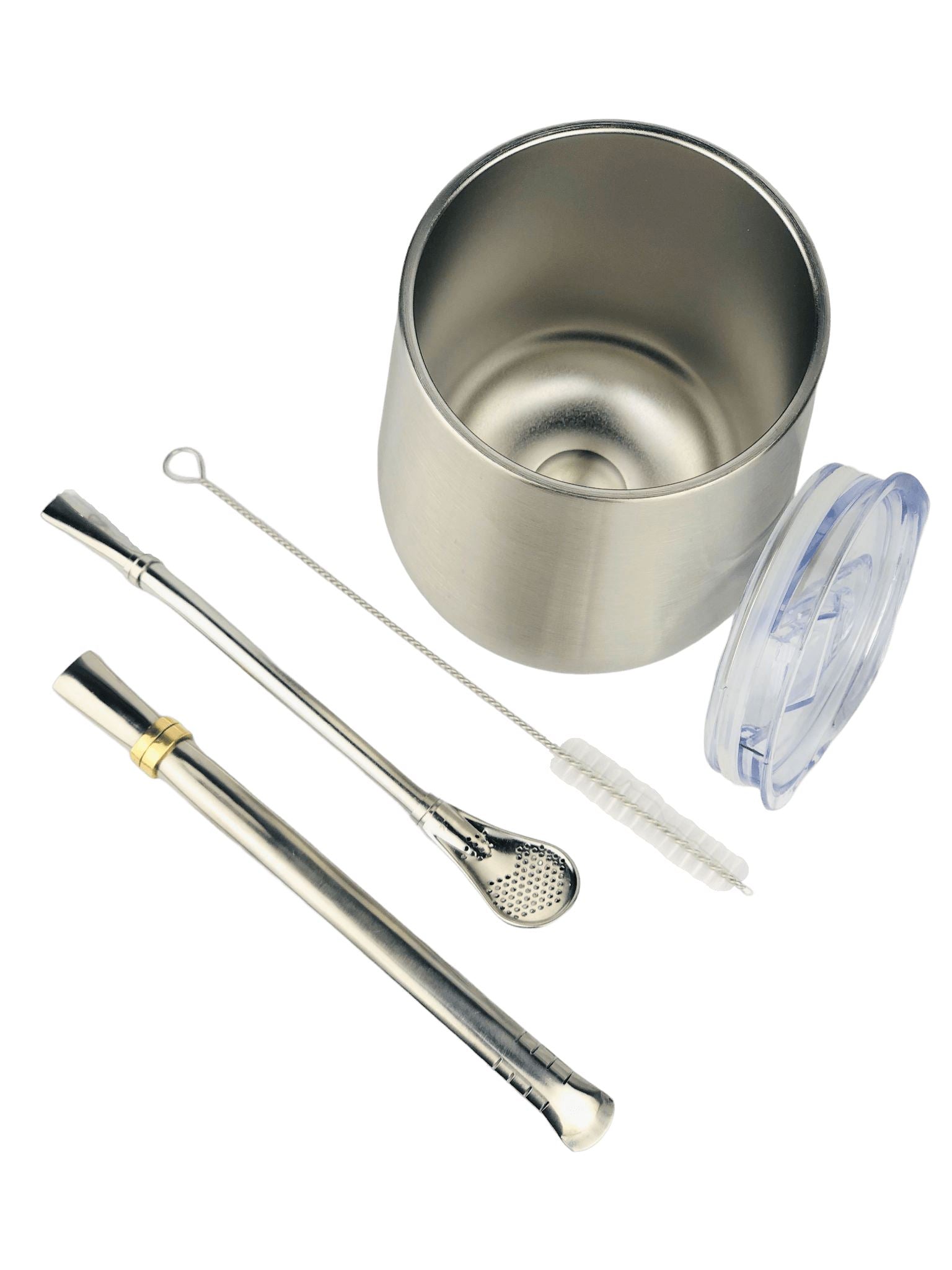 SSteel Mate Gourd and Straws Set - Silver (Mate and bombillas) Mates Hispanic Pantry 