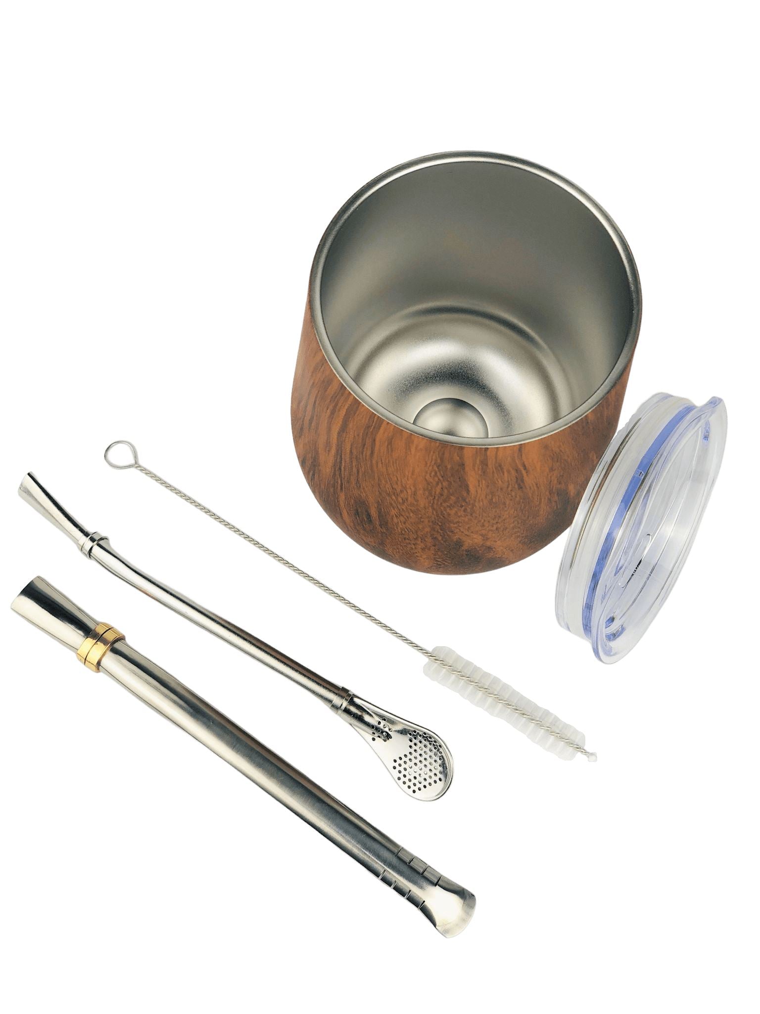 SSteel Mate Gourd and Straws Set - Wood (Mate and bombillas) Mates Hispanic Pantry 